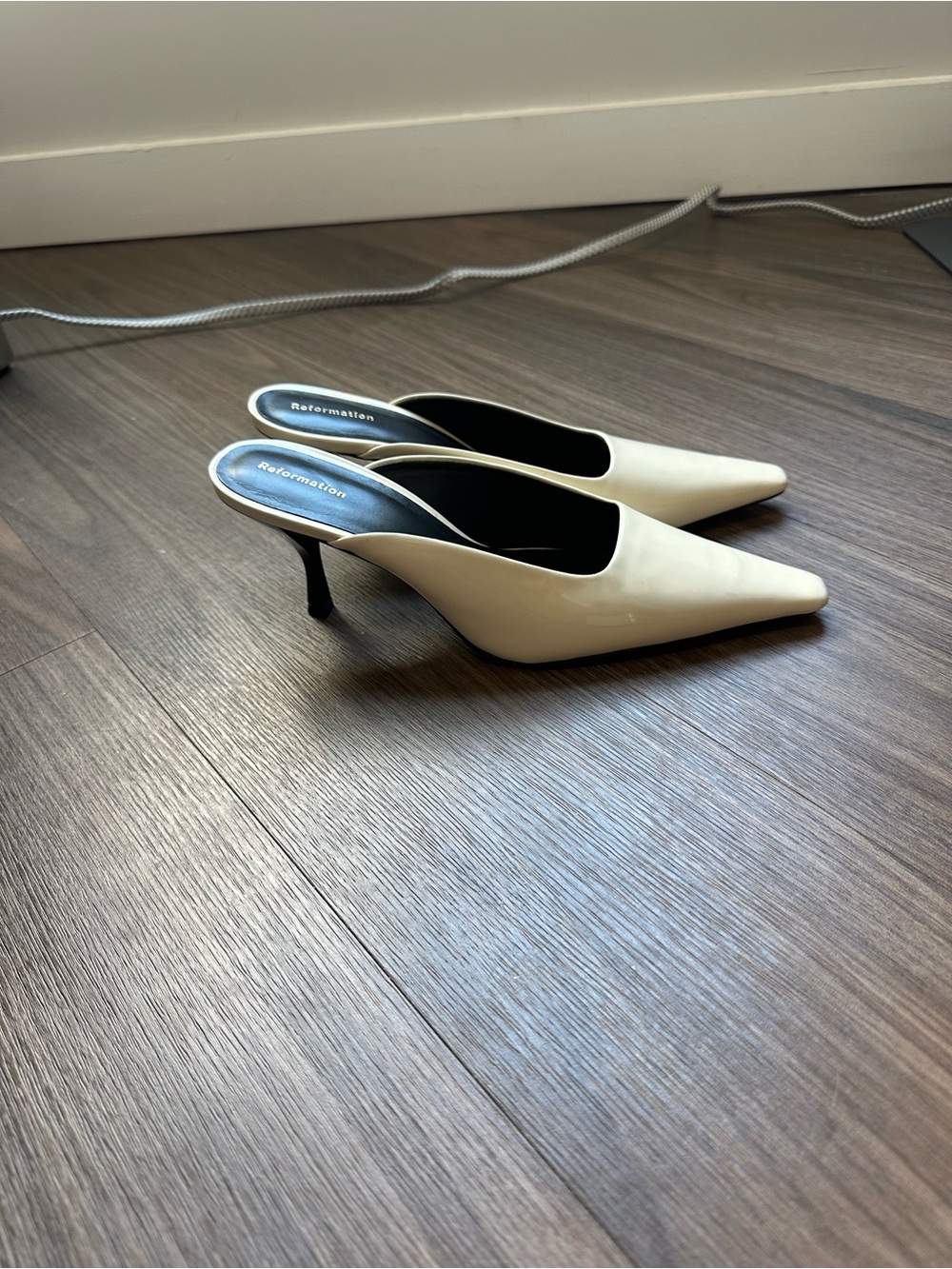Reformation Cream Pointed-Toe Slip-On Mules